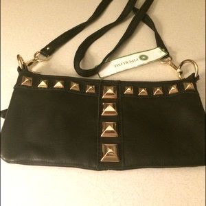 Piperlime Pyramid Stud Top Zip Mini Crossbody Bag with Gold Studs